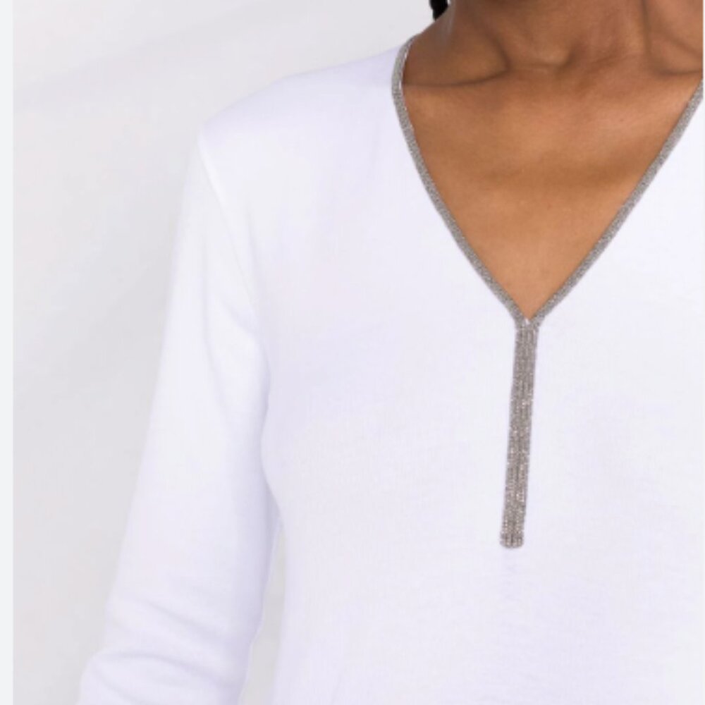 Brunello Cucinelli beaded trim V-neck top - size small NWT
